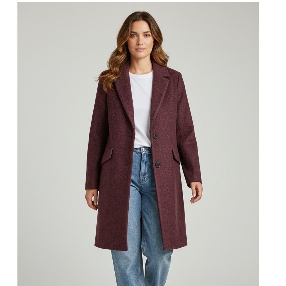 Marc New York Paige Wool Blend Coat Womens 12 Burgundy Mid-Length NWT